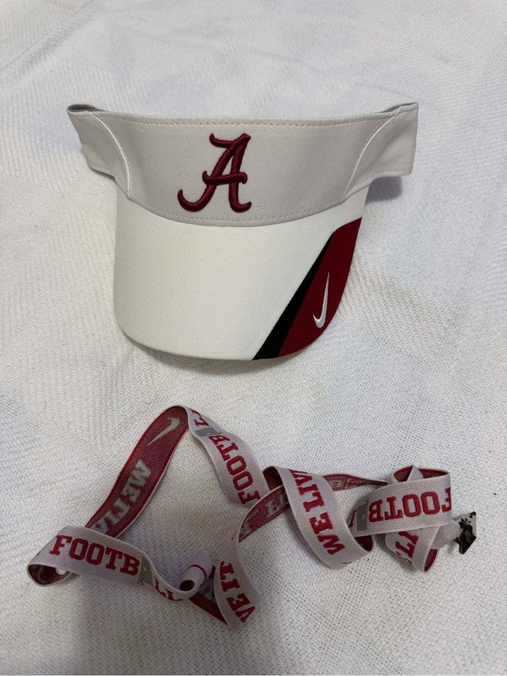 Nike White Visor with Crimson and Black Accents